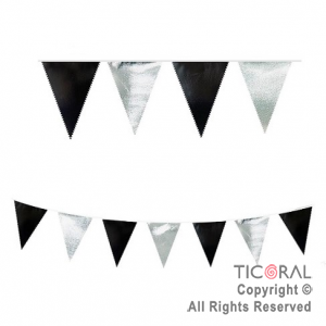 BANDERIN METALIZADO CHICO NEGRO Y PLATA X 2 MTS x 1